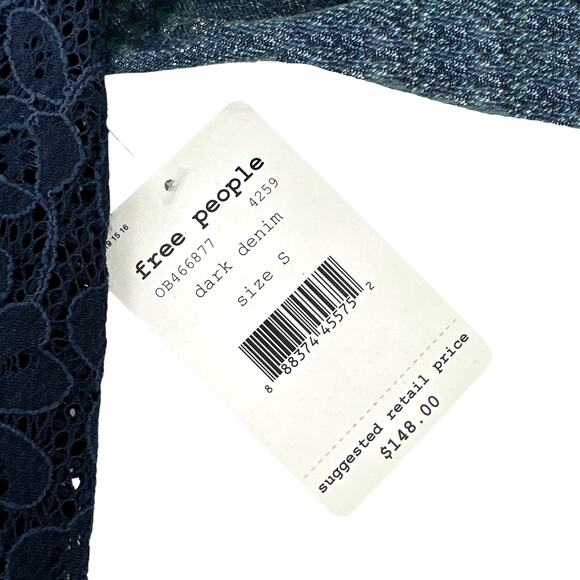 FREE PEOPLE Lace Inset Raw Hem Denim Jacket S - Picture 6 of 10